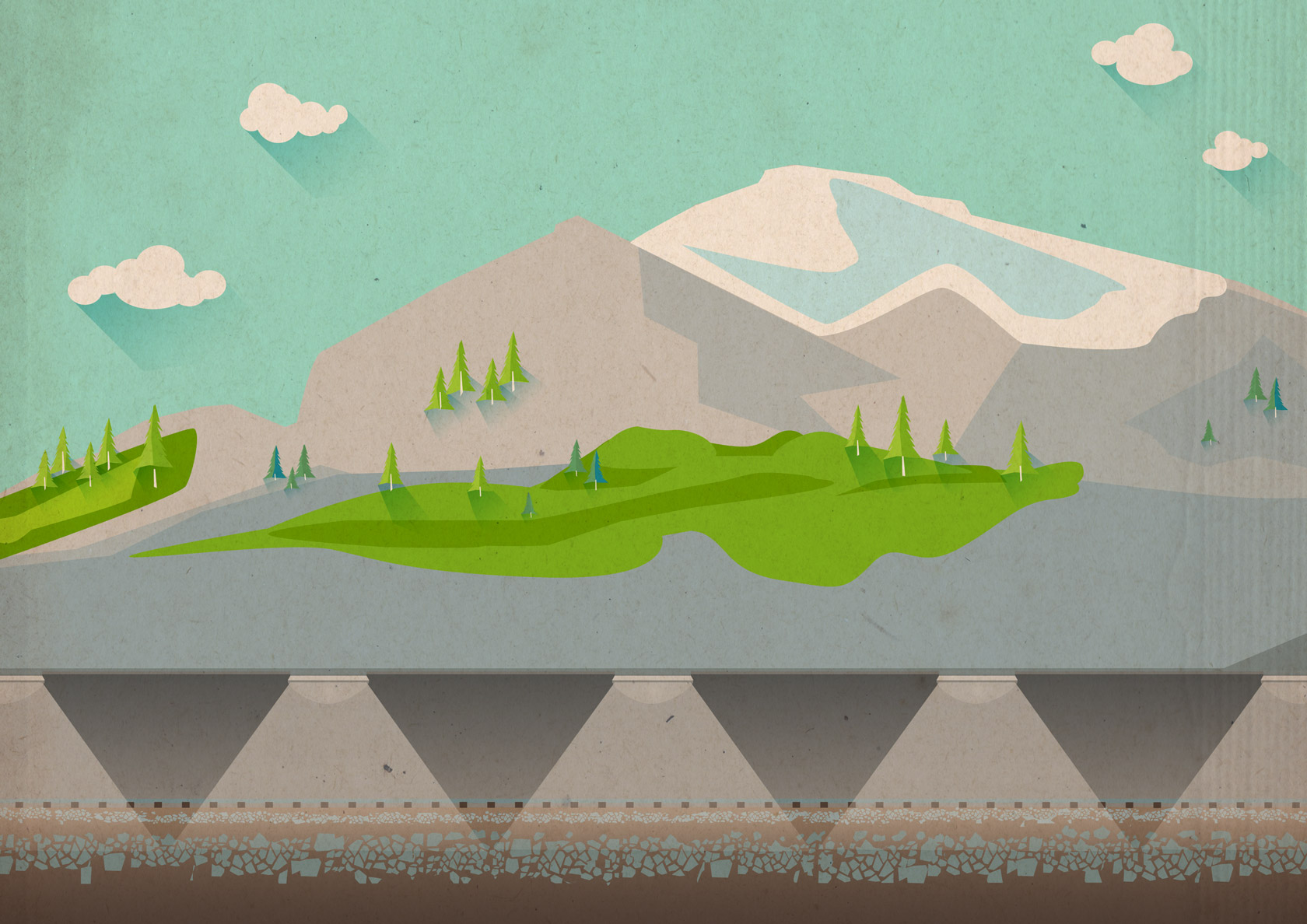 Illustration Landschaft SBB Cargo International Alpäzähmer Gotthard Basistunnel
