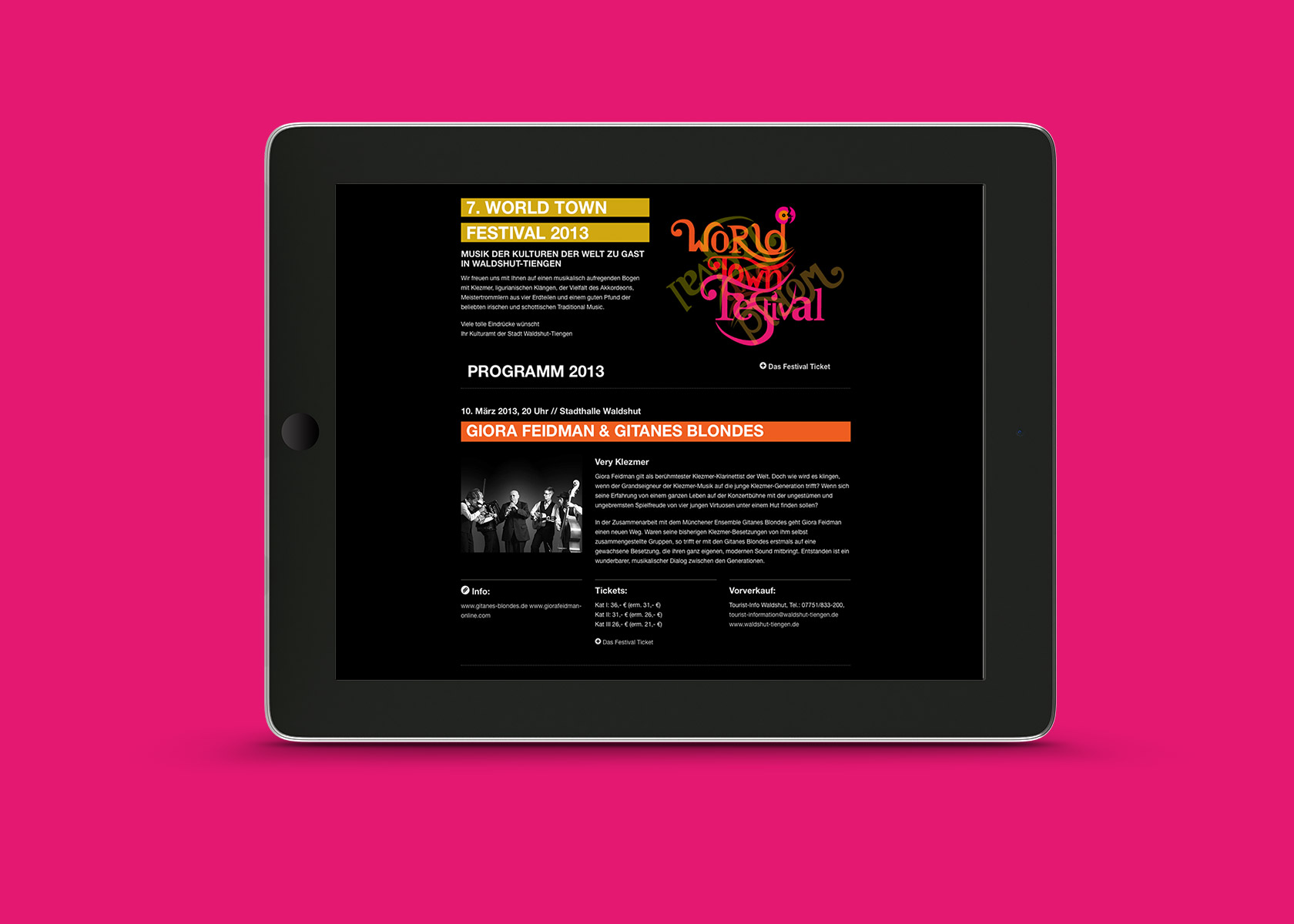 Internetauftritt World Town Festival 2013